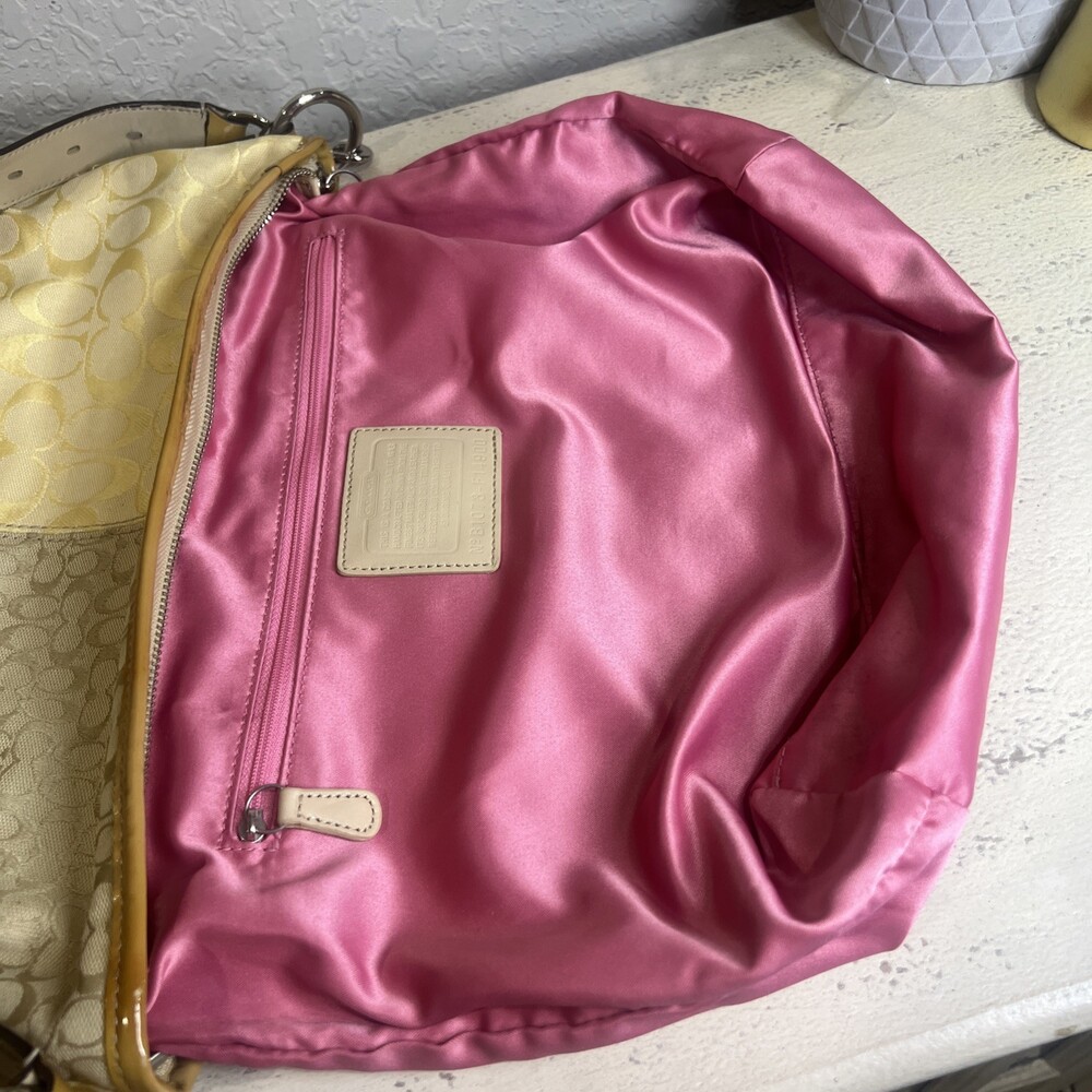 Coach (2010) Y2K Pastel Signature Patchwork Slider Shoulder Bag Hobo Purse - Picture 14 of 16